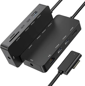 10-in-1 Surface Docking Station for Surface Pro & Laptop, 4K@60Hz HDMI, USB-C & USB 3.0 Ports, SD/TF Card Reader, Gigabit Ethernet, PD Charging, Magnetic Surface Connect