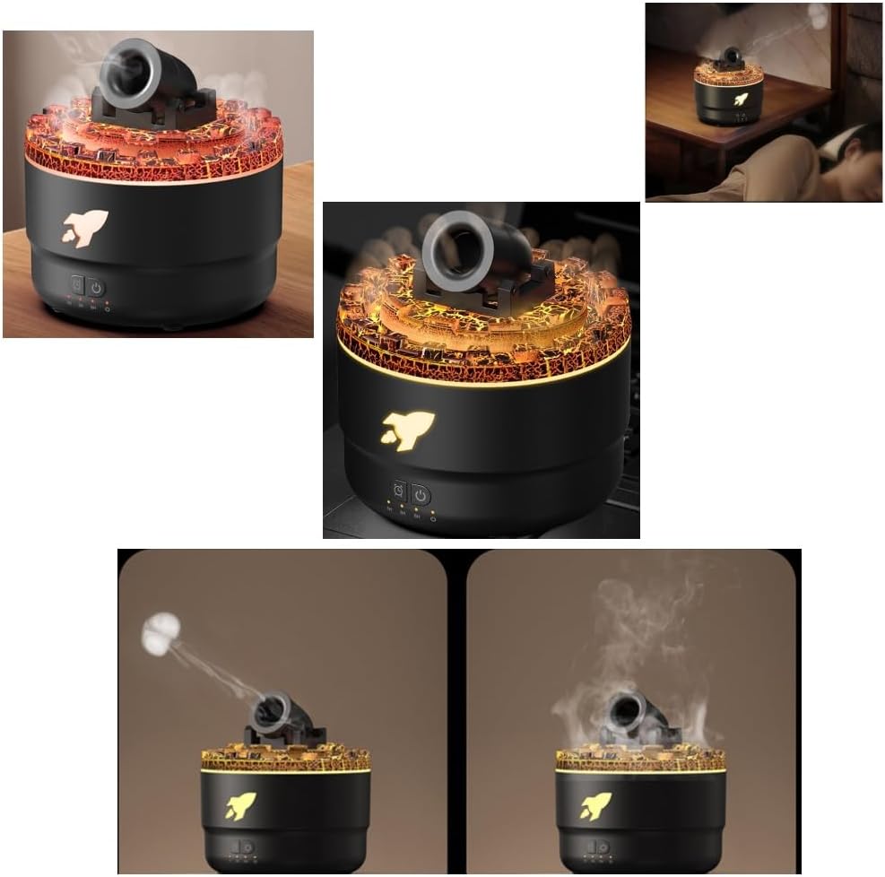 Portable cannon humidifier cannon blast aroma humidifier with colorful LED lights cool mist humidifiers for bedroom plants car desk (Black+White)