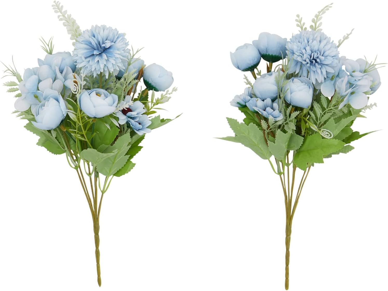 2 Pack Silk Peony and Hydrangea Artificial Flower Bouquets, Faux Flowers for Decorations, Table Centerpieces, Fake Floral Arrangements for Women and Girls (12 x 5 in, Light Blue) : Home & Kitchen