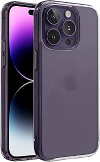 جراب حماية شفاف من سلسلة سوبر مات مضاد لبصمات الأصابع من البولي كربونات الصلب المطفي والبولي يوريثين مقاوم للحرارة والسيليكون الحراري متوافق مع موبايل ايفون 14 برو من مينسيك، لون كلاسيك، آيفون 14 برو