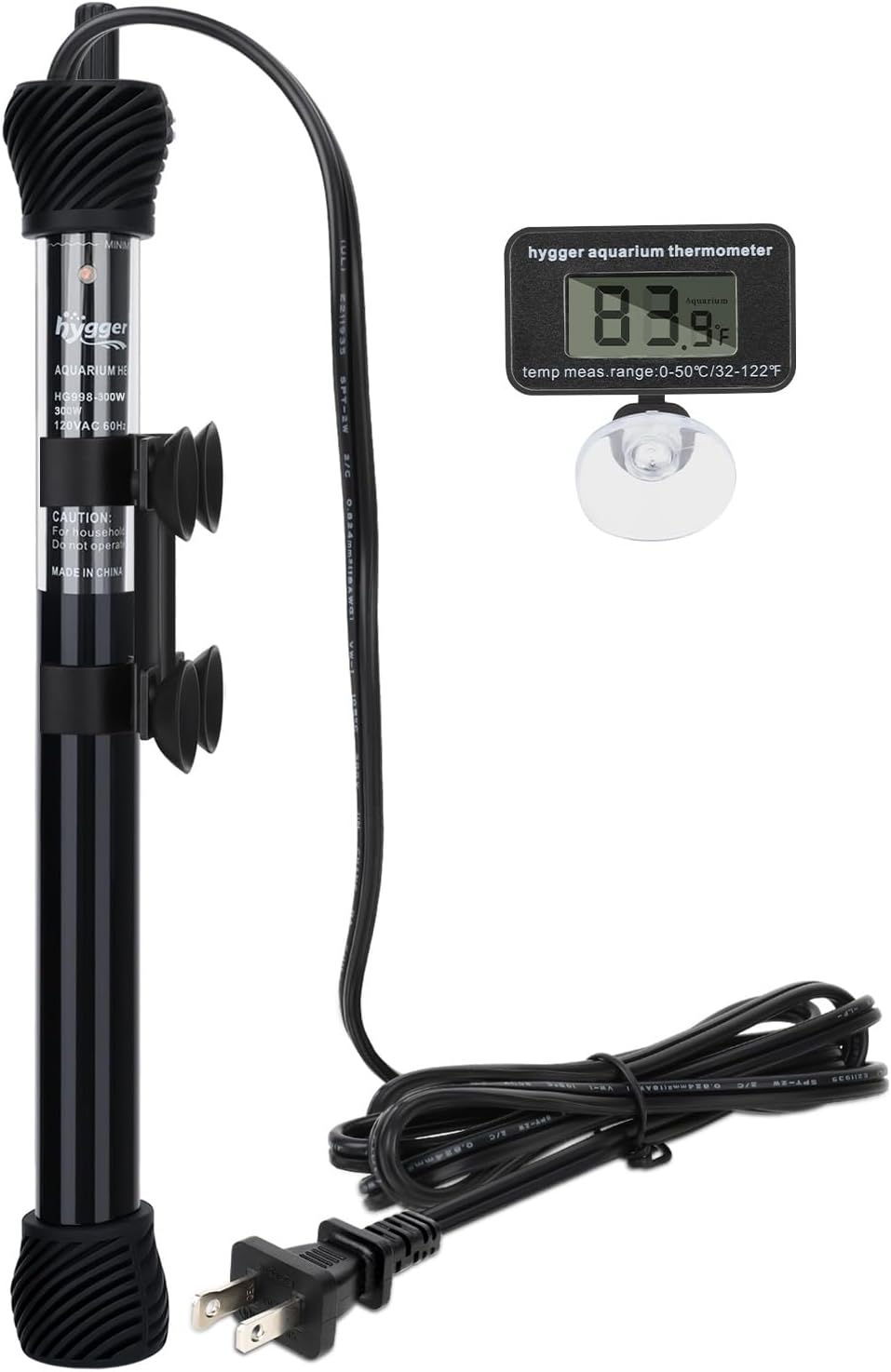 NOT TESTED hygger ETL Certification Aquarium Heater, 50W/100W/200W/300W Submersible Fish Tank Thermostat Heater with Firm Double Pair Suction Cups for Coral Saltwater and Freshwater Tank with Thermometer (300W)
