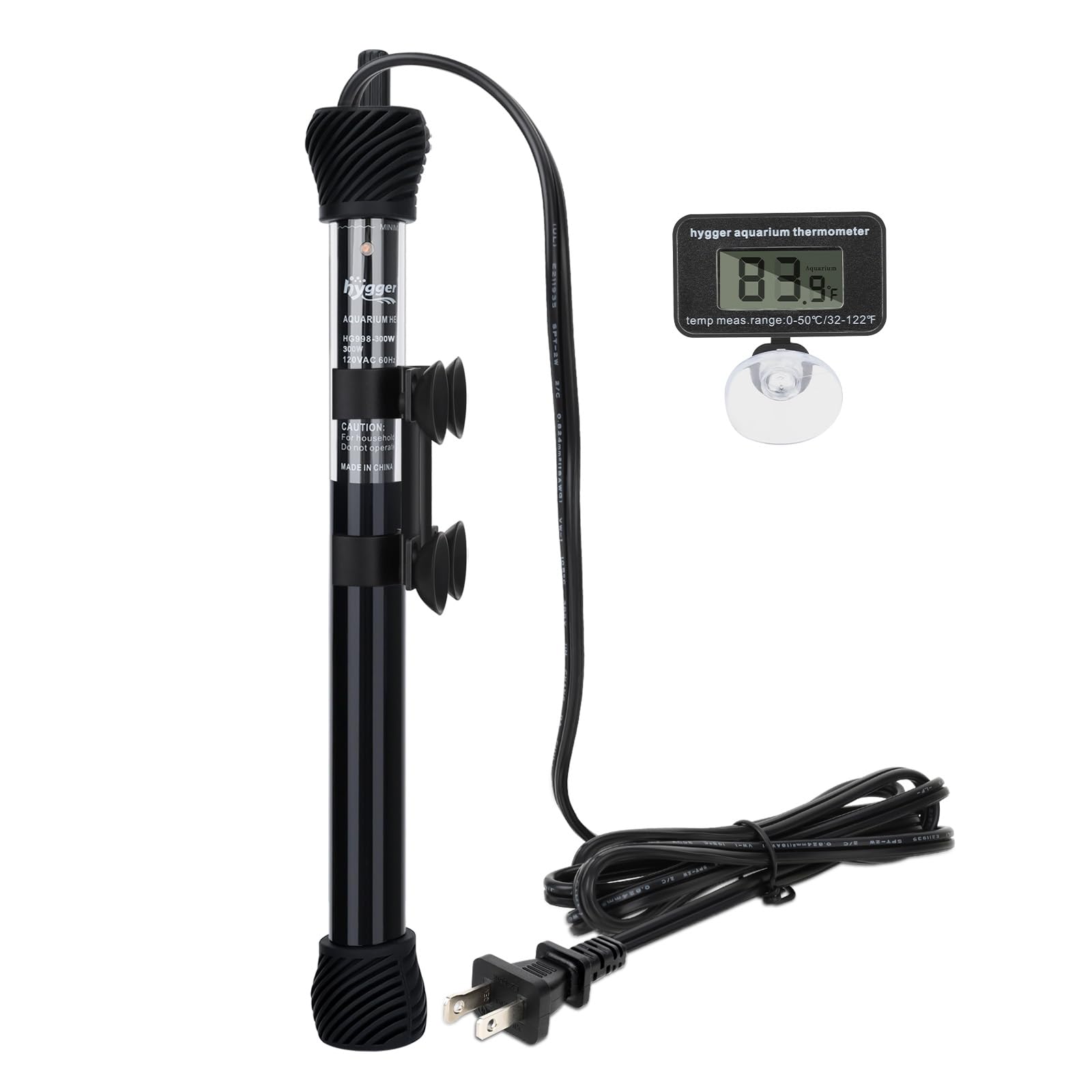 hygger ETL Certification Aquarium Heater, 50W/100W/200W/300W Submersible Fish Tank Thermostat Heater with Firm Double Pair Suction Cups for Coral
