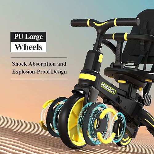 Miniatura 5 de WinHope Triciclo de empuje 9 en 1 para niños pequeños de 1 a 3 años  Triciclo convertible para niños con mango ajustable para padres y arnés de