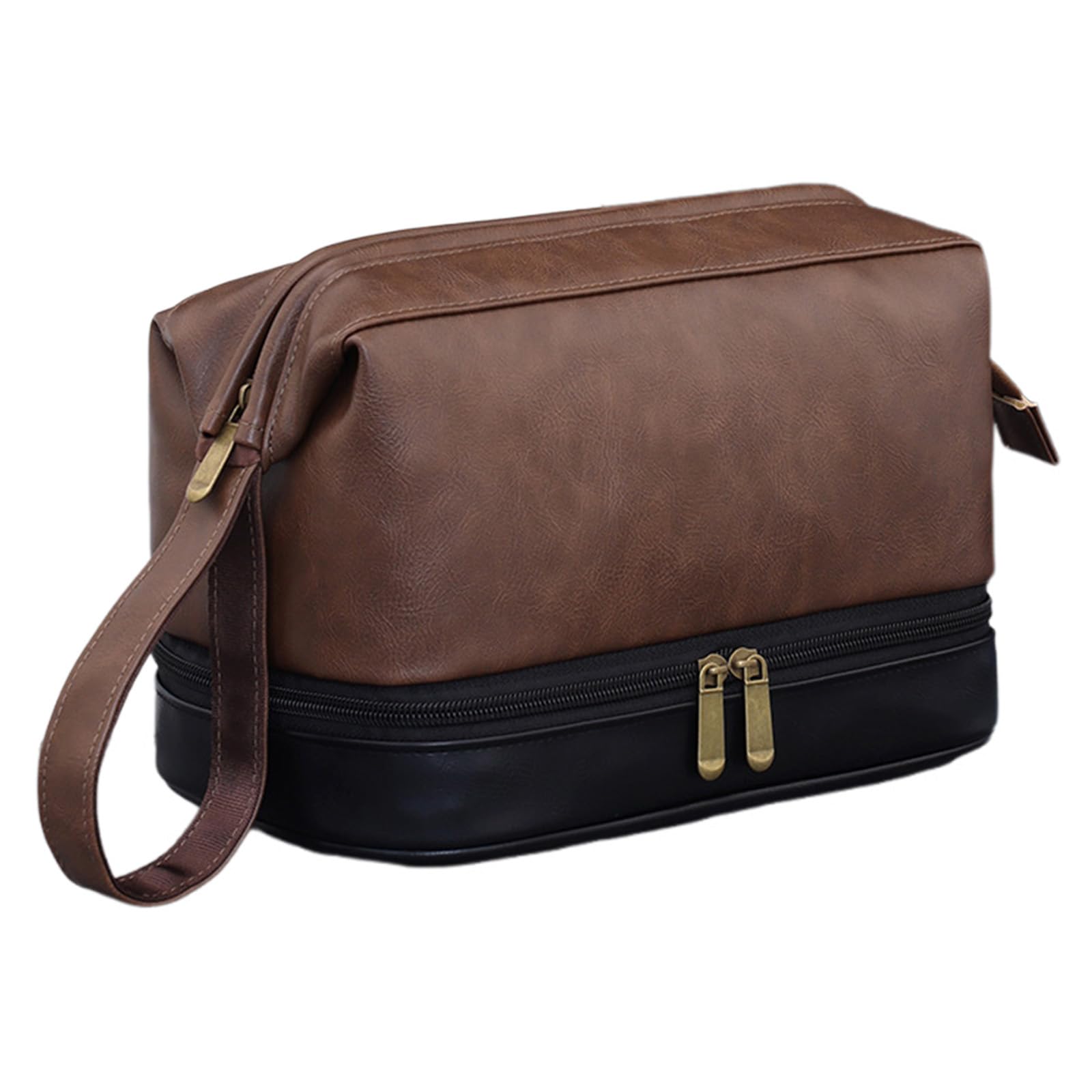 Trousse de Toilette en Cuir PU, kit de Rasage à Double Compartiment avec séparation Sec Humide, Grande Trousse de Voyage déperlante pour déplacement Pro, Vacances et Rangement de Toilette