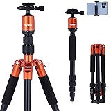 Rollei Compact Traveler No.1 Orange, 143cm Stativ Kamera mit Kugelkopf Leichtes Reisestativ aus Aluminium Fotostativ Kompakt Arca Swiss Kompatibel Kamerastativ & Einbeinstativ für DSLR und Smartphone Aluminium Orange