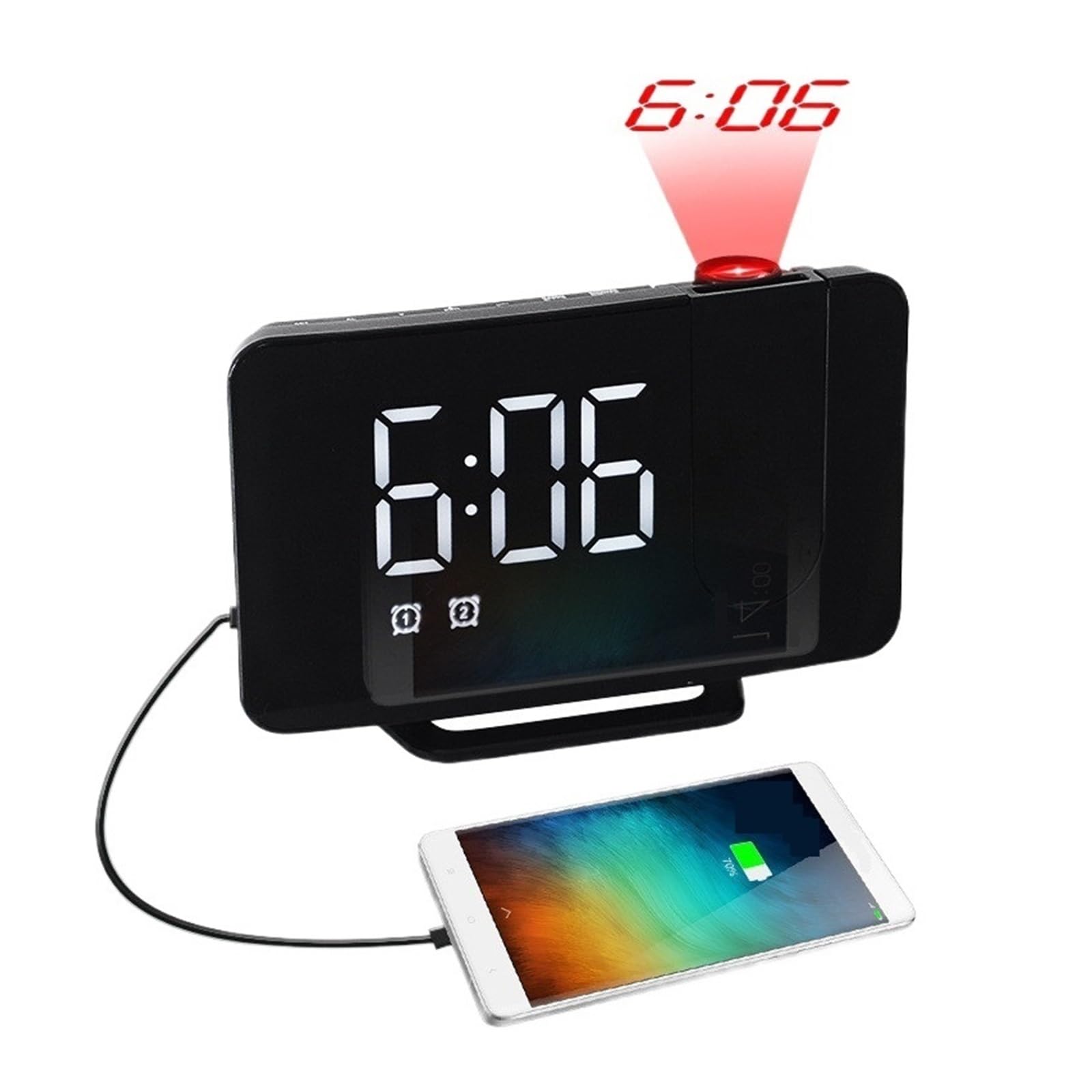 Reloj Proyector Radio FM LED Digital Reloj Despertador Inteligente Mesa De Reloj Relojes Electrónicos De Escritorio Despertador USB con Proyector De Tiempo De 180 ° Snooze(Green)