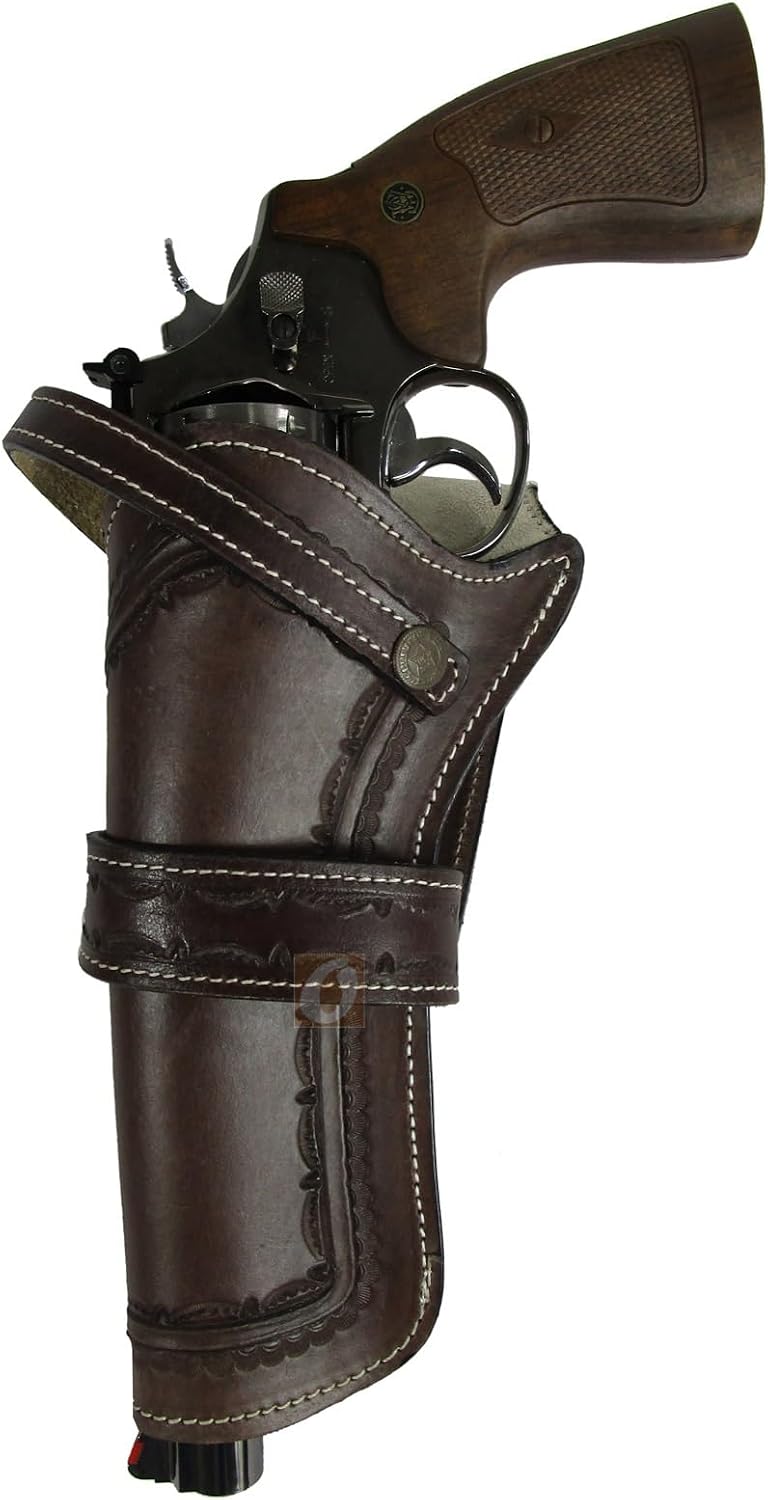 Gun Holster for Men Women Pistol Cover Revolver Holder Tooled Leather Universal FIT Open Bottom | Left Handed