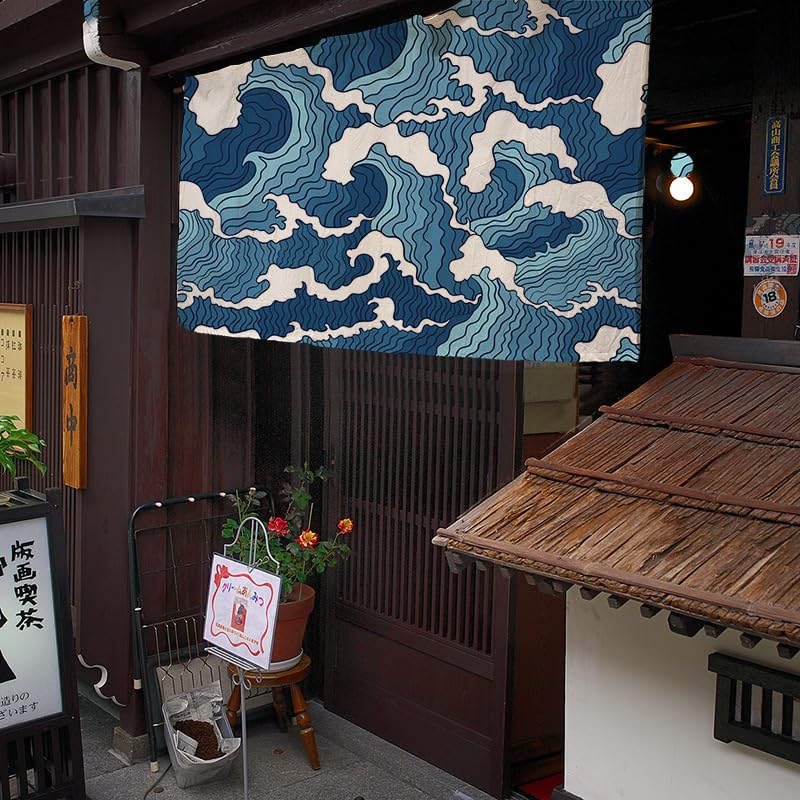 Cortina noren japonesa corta para ocultar estantes y dividir pasillos sin perder espacio