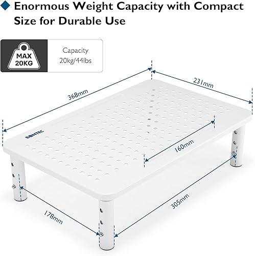 Miniatura 7 de BONTEC Paquete de 2 soportes elevadores de monitor de 3 alturas ajustables con soporte para bolígrafo, soporte ergonómico de metal para computadora