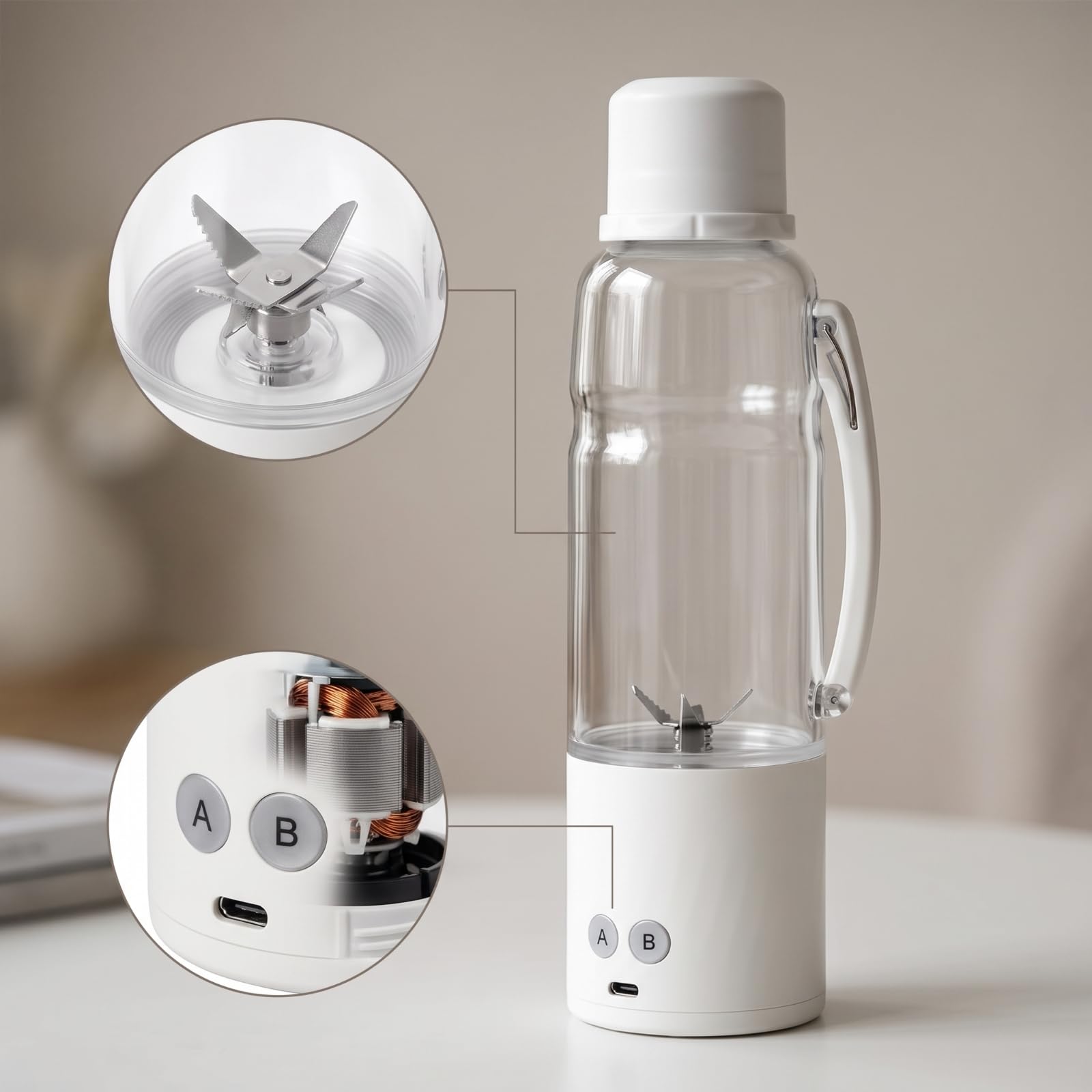 Amagogo Frullatore Portatile Frullatore Personale Mixer Elettrico Mini Frullatore Bicchiere da Succhi Ricaricabile con Coperchio Sicuro E Accessorio, Nero