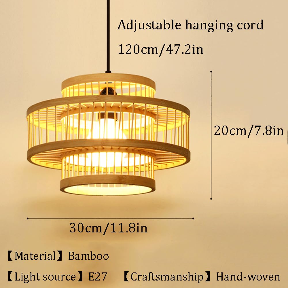 Lámpara Colgante De Bambú Tejido, Estilo Rústico De Granja, Para Techo, Con Cable Ajustable En Altura, Casquillo E27, Luminaria De Estilo Bohemio Japonés Para Isla De Cocina, Barra