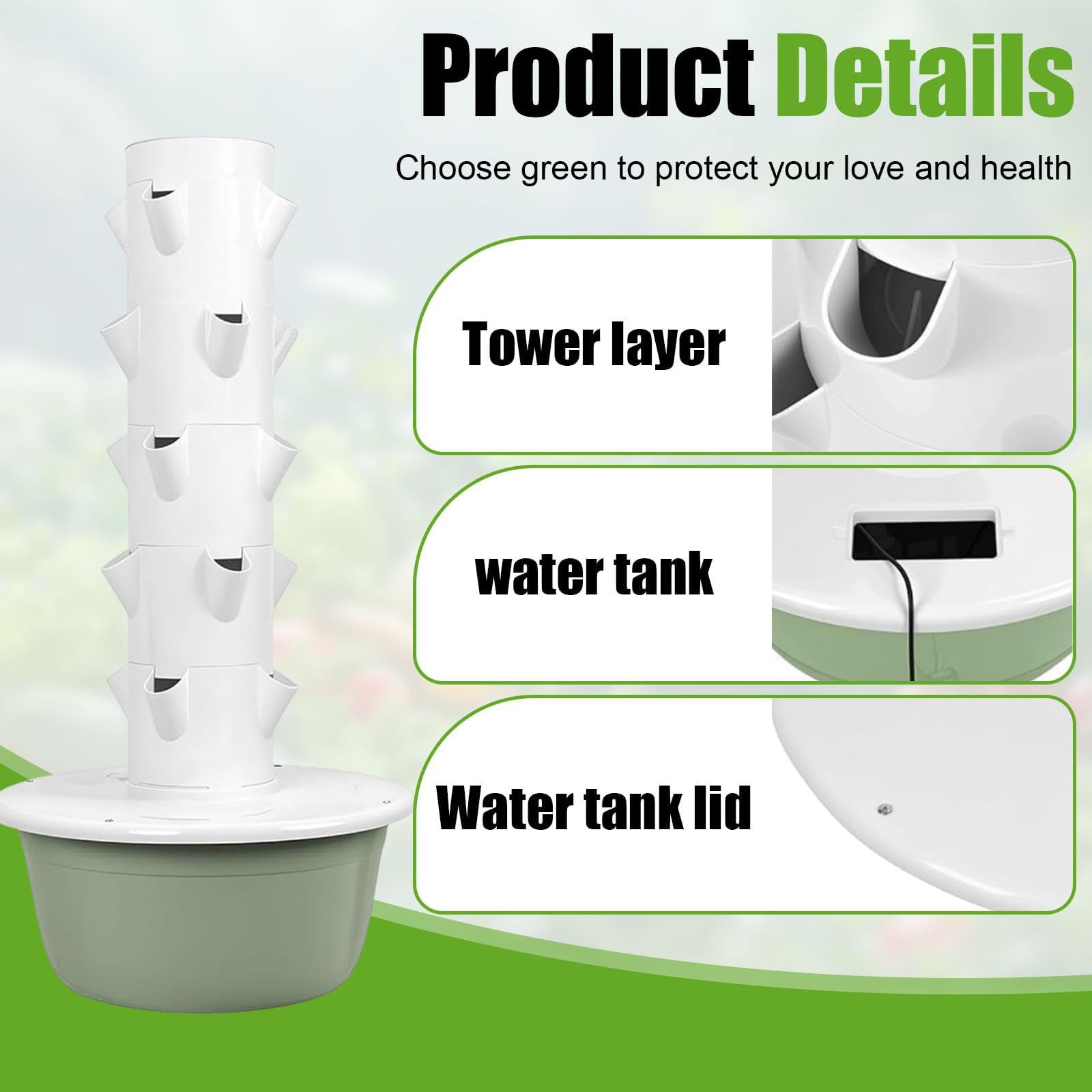 Sistema de cultivo hidropónico, torre vertical, aeroponía automatizada, jardín interior con bomba de riego automático, kit de jardín de hierbas para el hogar