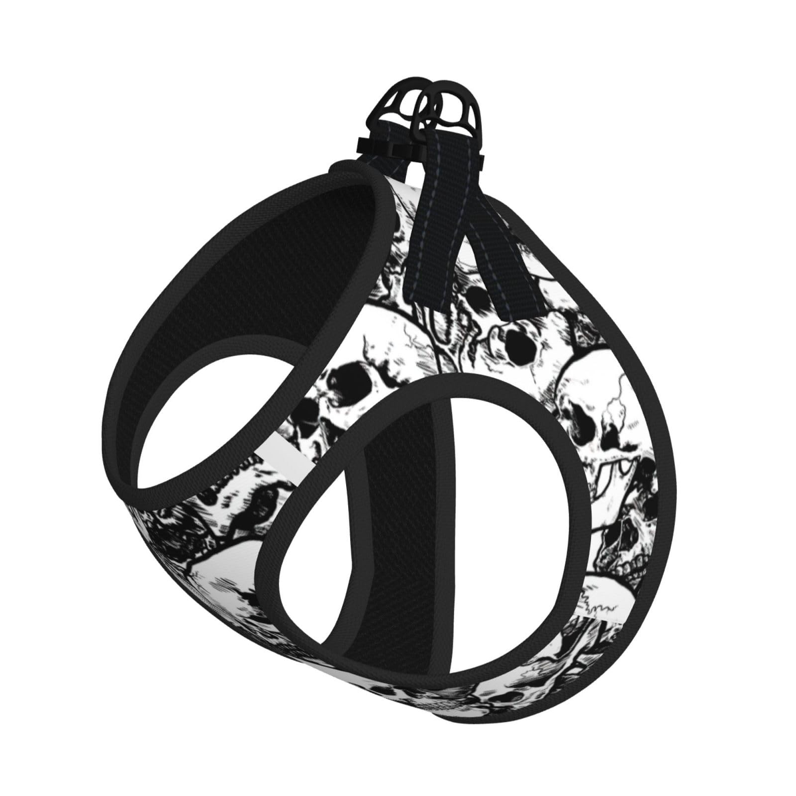 Black and white skulls pattern Print Dog Harness and Leash Set,Breathable Adjustable Escape Proof Vest for Cats Dogs
