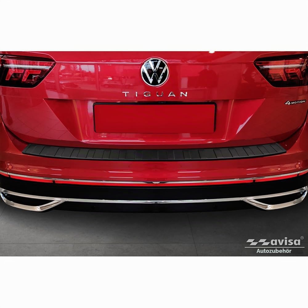 Avisa Matt-Schwarz Edelstahl Heckstoßstangenschutz kompatibel mit Volkswagen Tiguan II / Allspace inkl. Facelift & R-Line 2016-2020 / 2020-2024 'Ribs', Mattschwarz