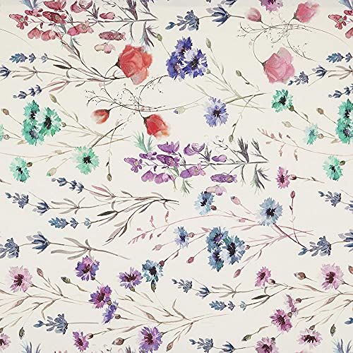 Kt KILOtela - Tela Loneta Estampada Digital, Half Panamá, Algodón Orgánico, Oeko-Tex Standard 100. Made in Spain, 50 cm largo x 280 cm ancho, Jardín, Floral, Rosa, Turquesa, 0,5 metro