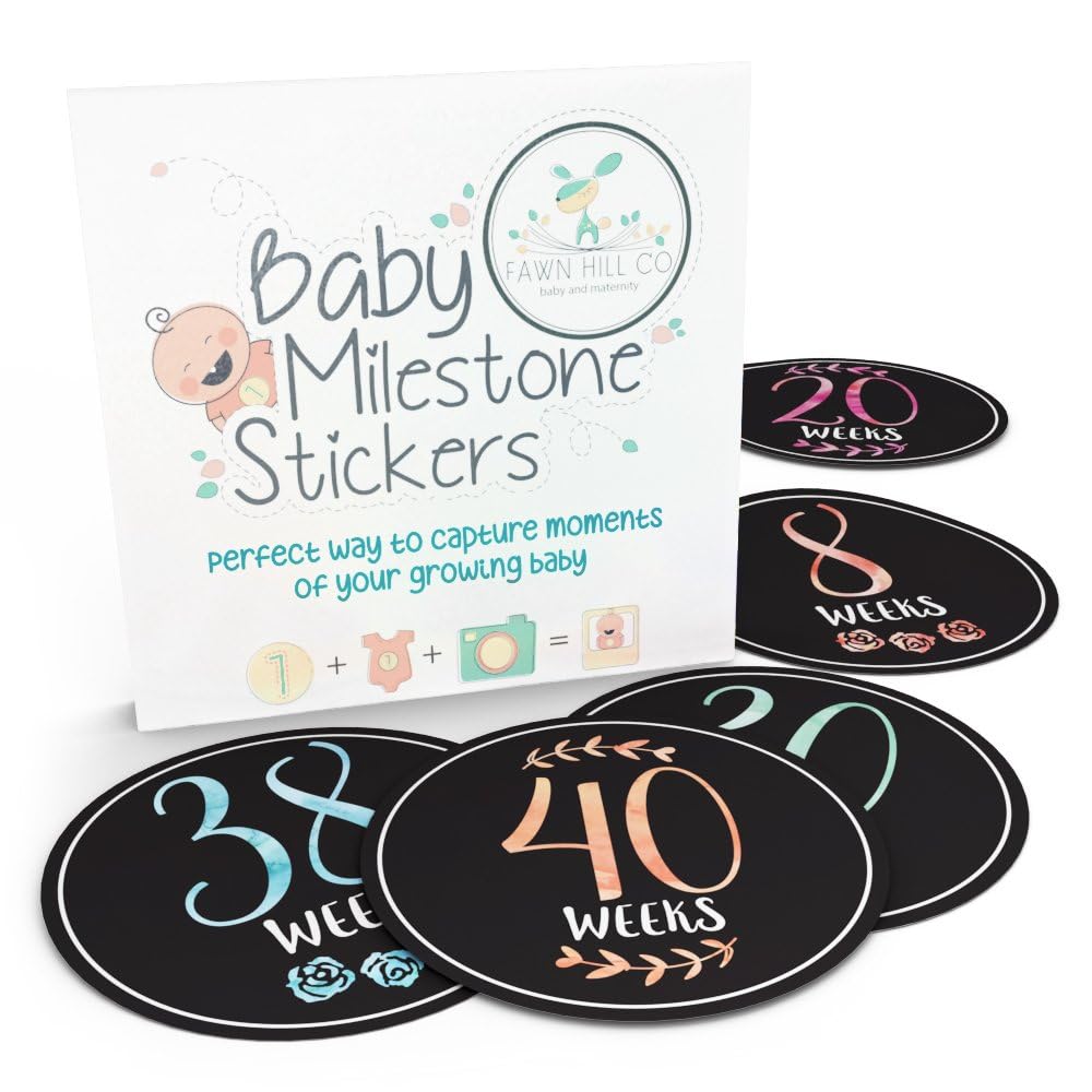 Weekly Pregnancy Stickers for Baby Belly Bump - Week Milestone for Mom - Newborn Boy Stickers (20 Count)