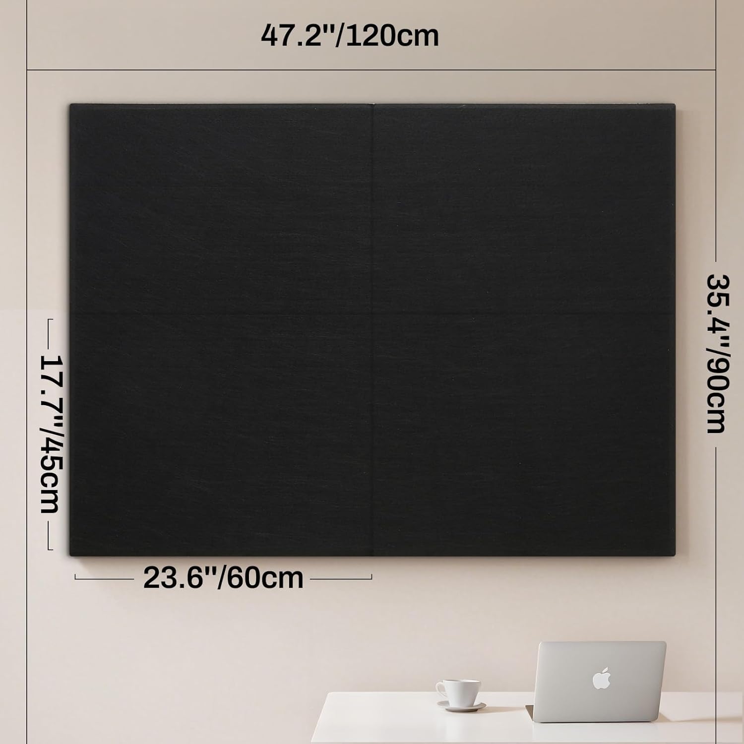 Thickened Bulletin Board, 48 x 36 Inches Felt Board Pin Board for Wall, 4pcs Foldable Decorative Large Cork Board with Self-Adhesive Tape, Photo Display Board for Office, Include 20 Pushpins, Black