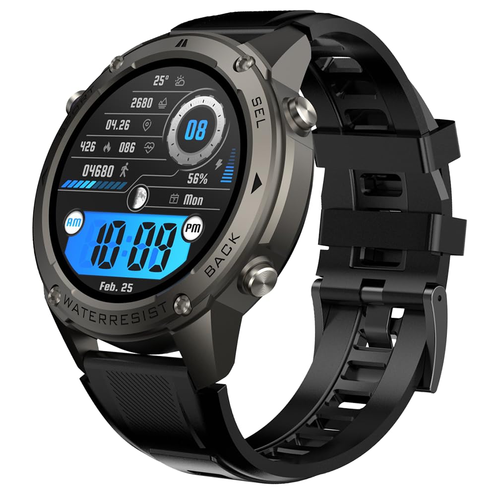 MEIION Odin - GPS Smartwatch Smartwatch Herren mit GPS, Kompass, Barometer, Höhenmesser, 1,43'' AMOLED Display, 170+ Sportmodi, 5ATM wasserdicht, 45+ Tage Akku, Android und iOS