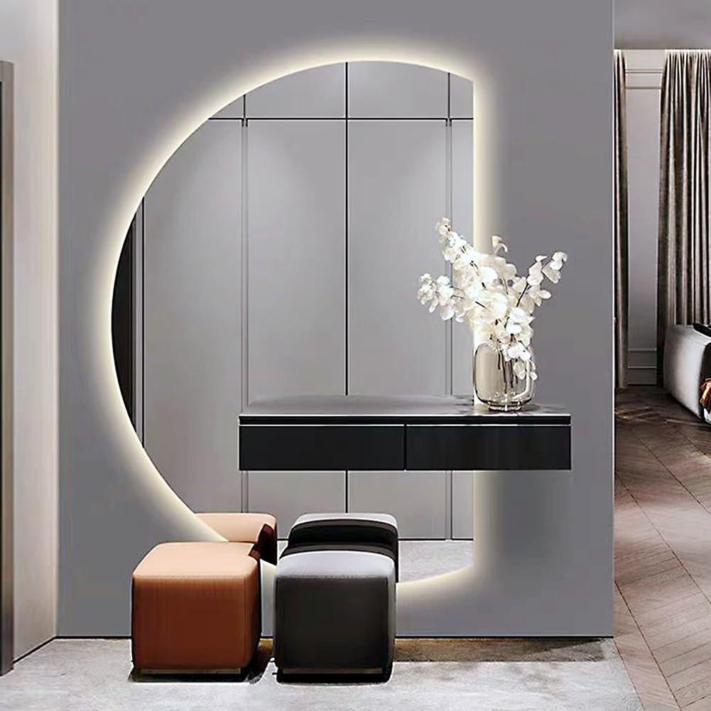 WQZzjm Dimmable AntiFog Retro Bathroom Mirror, Smart Touch Control, Multifunctional WallMounted Design, Right Cut 39in for Ultimate Convenience (Right Cut 51in)