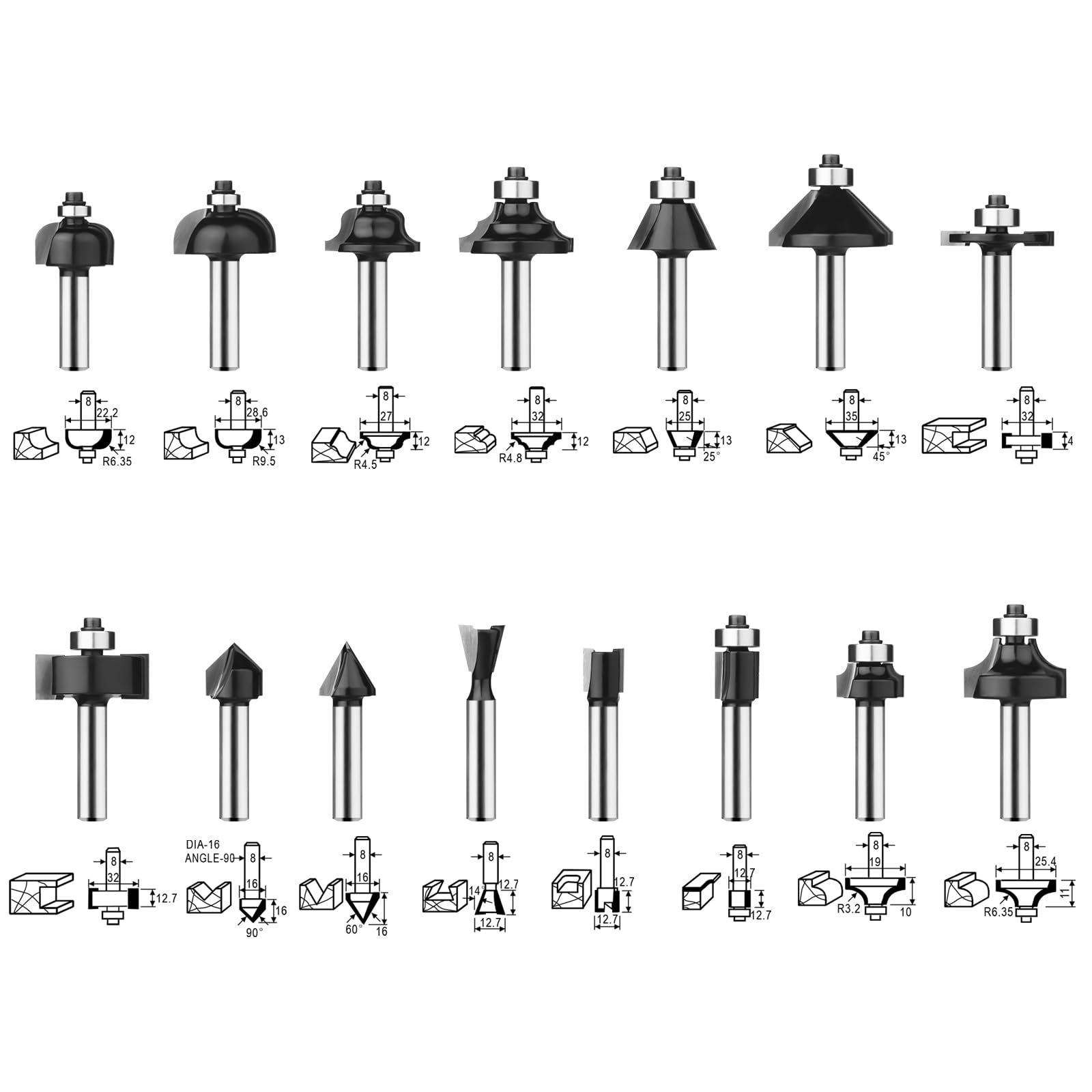 BAIDETS Pro 30tlg. Fräser Set für Holz - Hartmetall Fräsersatz, Zubehör Oberfräsen mit 8mm Schaft.
