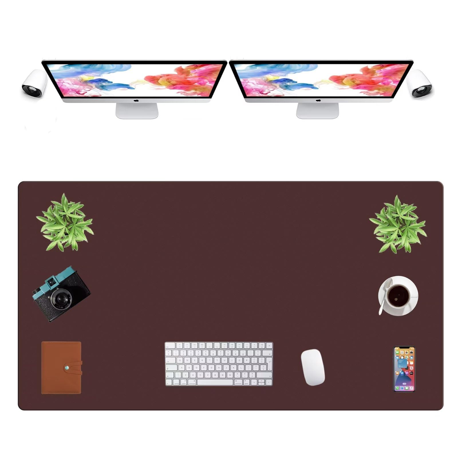 LL-COEUR Extra Large PU Leather Desk Mat Large Mouse Pad XXL Waterproof Table Mat Office Laptop Writing Pad (51.2 x 27.6 inch, Dark Brown)
