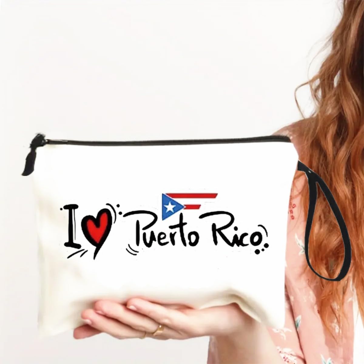 I Love Puerto Rico Polyester Makeup Bag with Hand Strap - Portable Zippered Cosmetic Organizer, Lightweight Travel Toiletry Pouch Portable Cosmetic Bag,Gifts for Travel Enthusiasts (FD0054) - Image 6