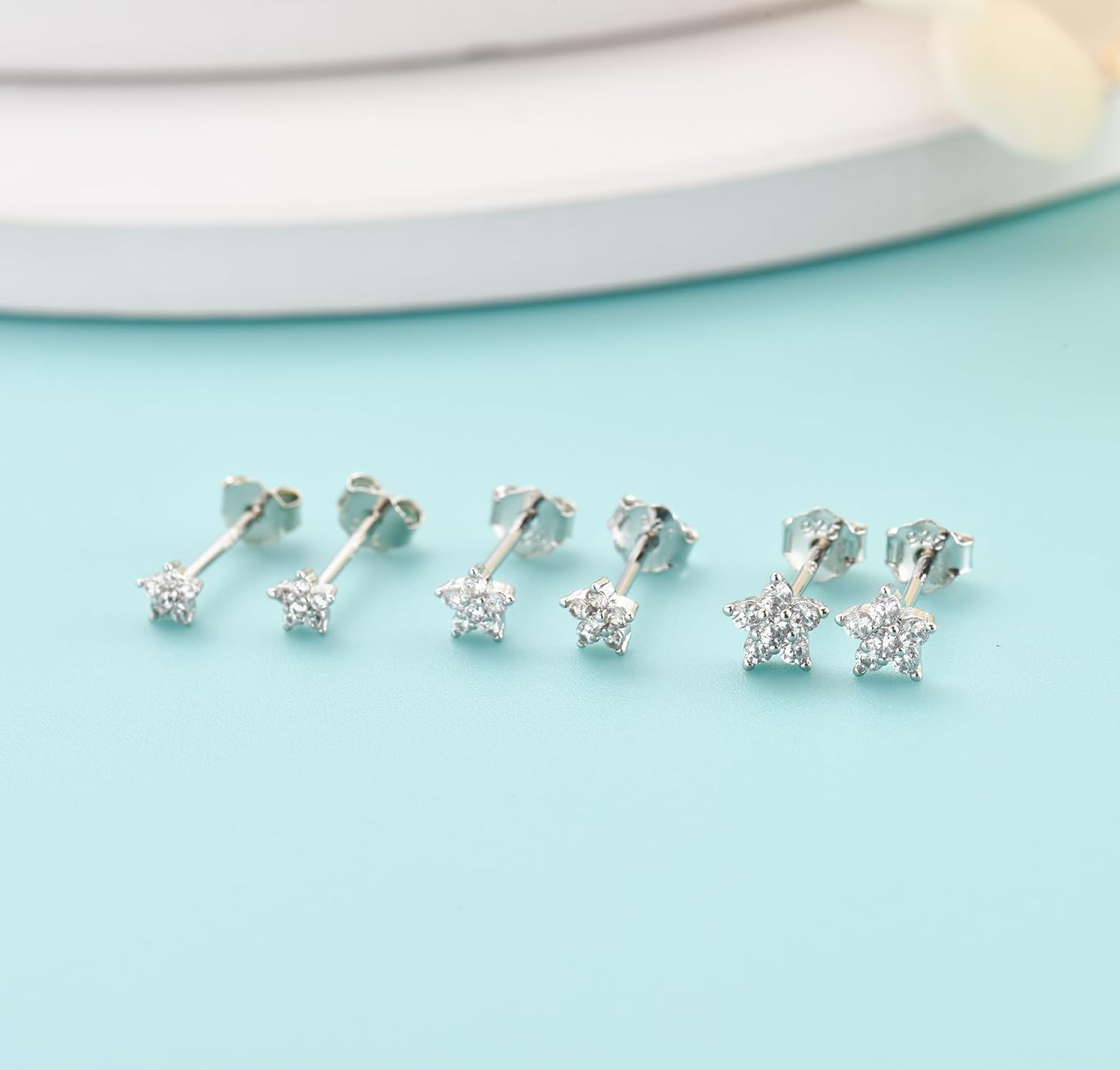 Sterling Silver Stud Earrings for Women Men, Flower Cubic Zirconia Stud Earrings Set | Small Cartilage CZ Hypoallergenic Tragus Piercing Earrings for Teens 3mm 4mm 5mm - Image 6