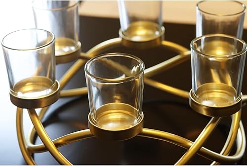 Miniatura 7 de Seraphic Decoración de mesa redonda de hierro, decoración de centro de mesa, portavelas para bodas, patio al aire libre, cocina, comedor y mesas de