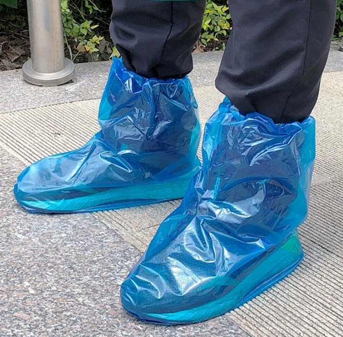 Image of 2026 New 10 Pairs Shoe Covers Boot Covers Plastic Disposable Waterproof Shoe Covers for Men and Women Rain Outdoor Indoors Overshoes (Blue)
