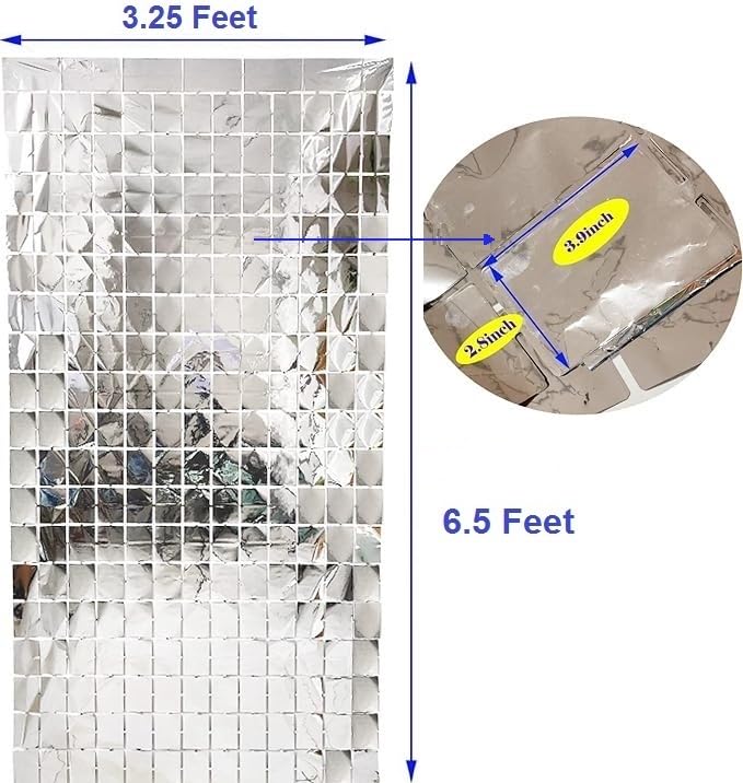 Image of AMFIN (Pack of 2) Square Foil Curtains for Birthday Decoration Photo Booth Props Backdrop Baby Shower Bachelorette Party Decorations - Silver