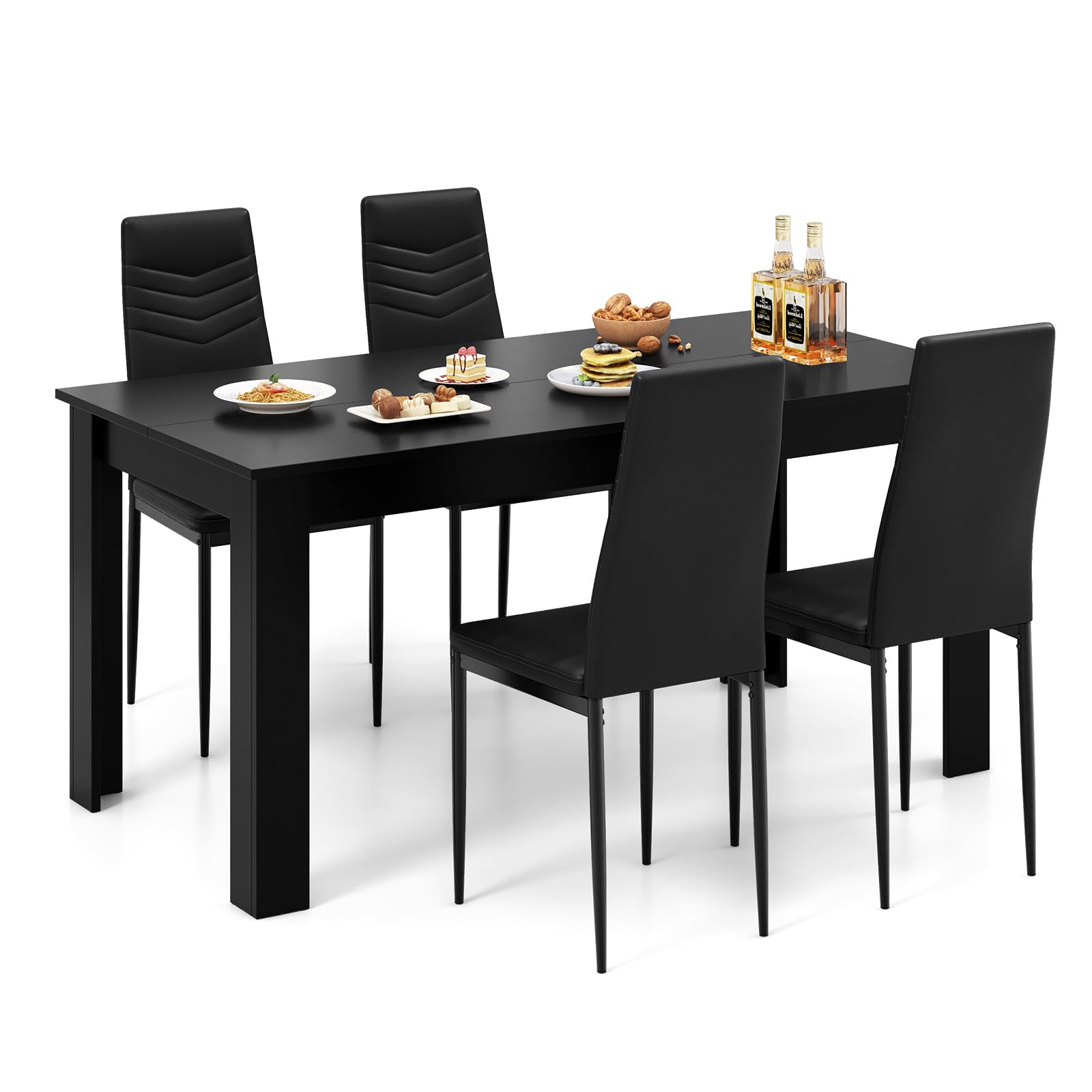 Giantex Dining Table Set for 4-6, Modern Rectangular Kitchen Table with 4 PVC Leather Dining Chairs, 330Lbs Space-Saving Dinette Set for Breakfast