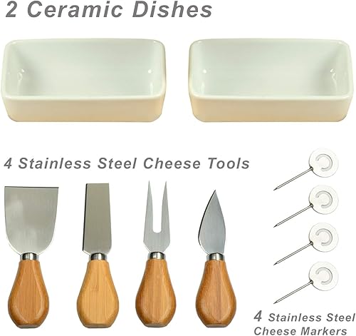 Miniatura 5 de Tabla de cortar de queso/embutidos de bambú grabada personalizada con cuencos de cerámica, herramientas de queso y marcadores de queso, diseñada y