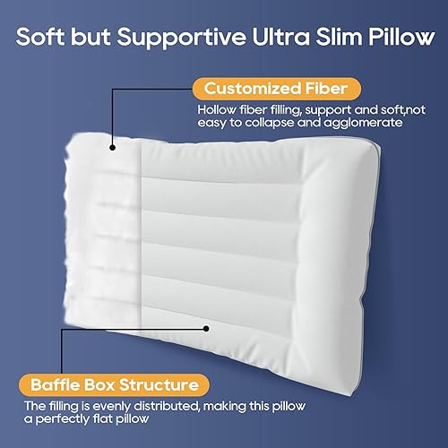 Miniatura 3 de Almohadas de cama para dormir boca abajo tamaño estándar, 2.75 pulgadas de altura, almohada delgada y plana ultra fina para dormir boca abajo y