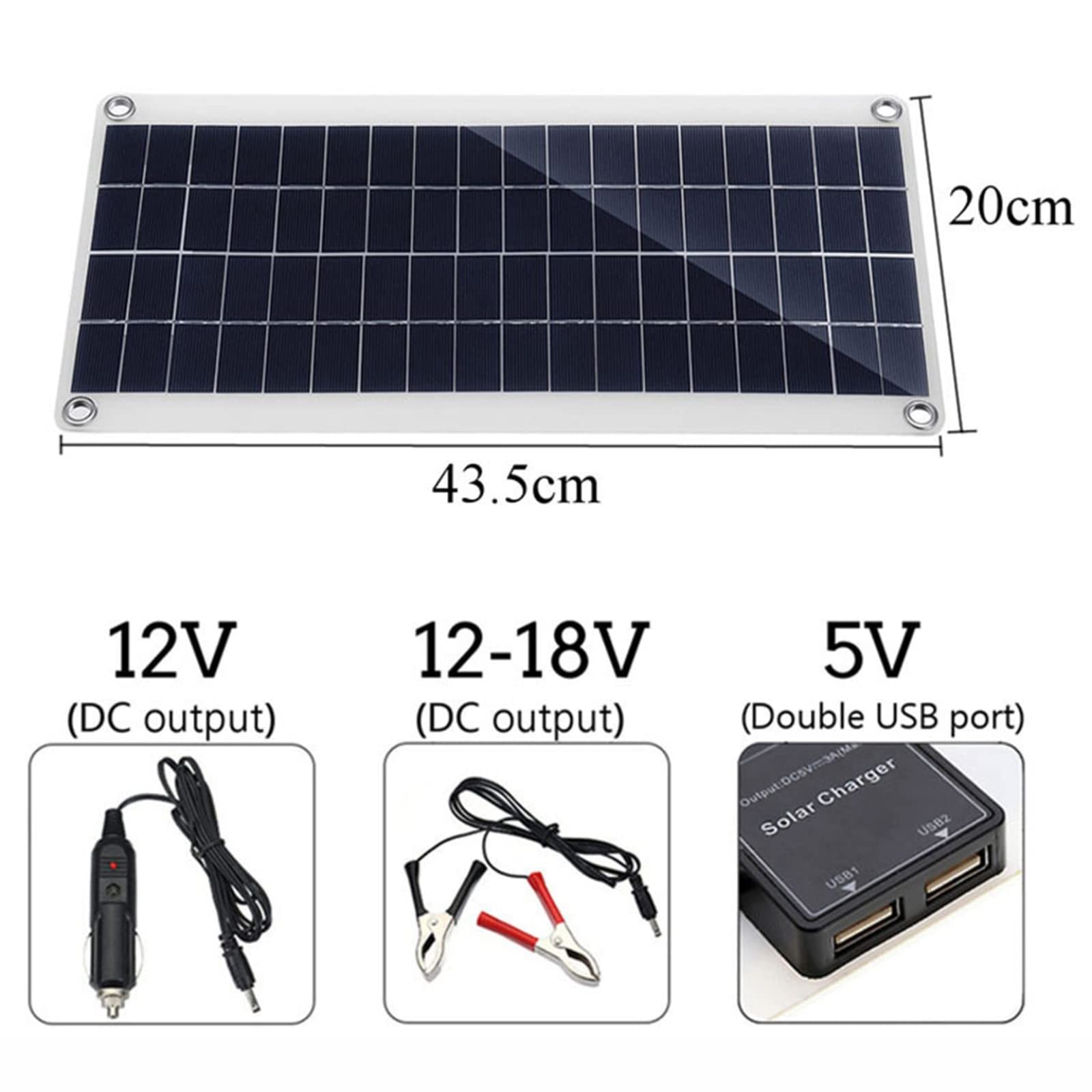 Panele słoneczne 300 W, przenośny panel słoneczny do kampera, kompletny zestaw z monokrystalicznym modułem fotowoltaicznego kontrolera 50 A do kamperów, samochodów dostawczych, kamperów, łodzi i