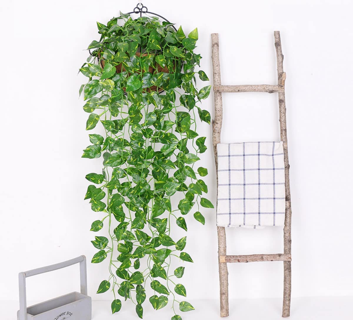 HAOSHICS Artificial Hanging Plants Fake Ivy Vine Fake Ivy Leaves for Wall House Room Patio Indoor Outdoor Home Shelf Office Decor (green dill,2)