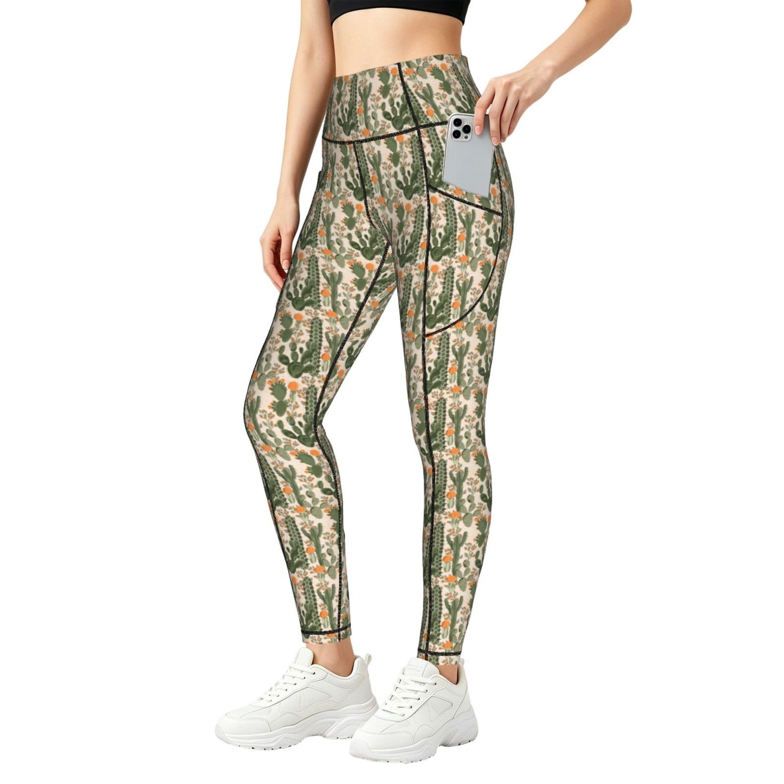 Pantalones de yoga para correr y uso casual con estampado original de cactus 8