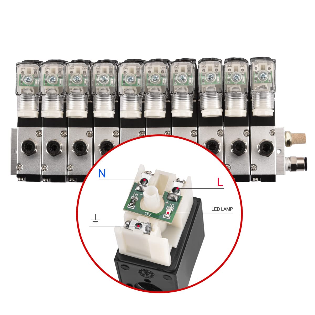 Heschen Válvula solenoide neumática eléctrica 10, 3V210-08, AC220V, PT1/4, 3/2 vías, conjunto de accesorios rápidos de silenciador base colector