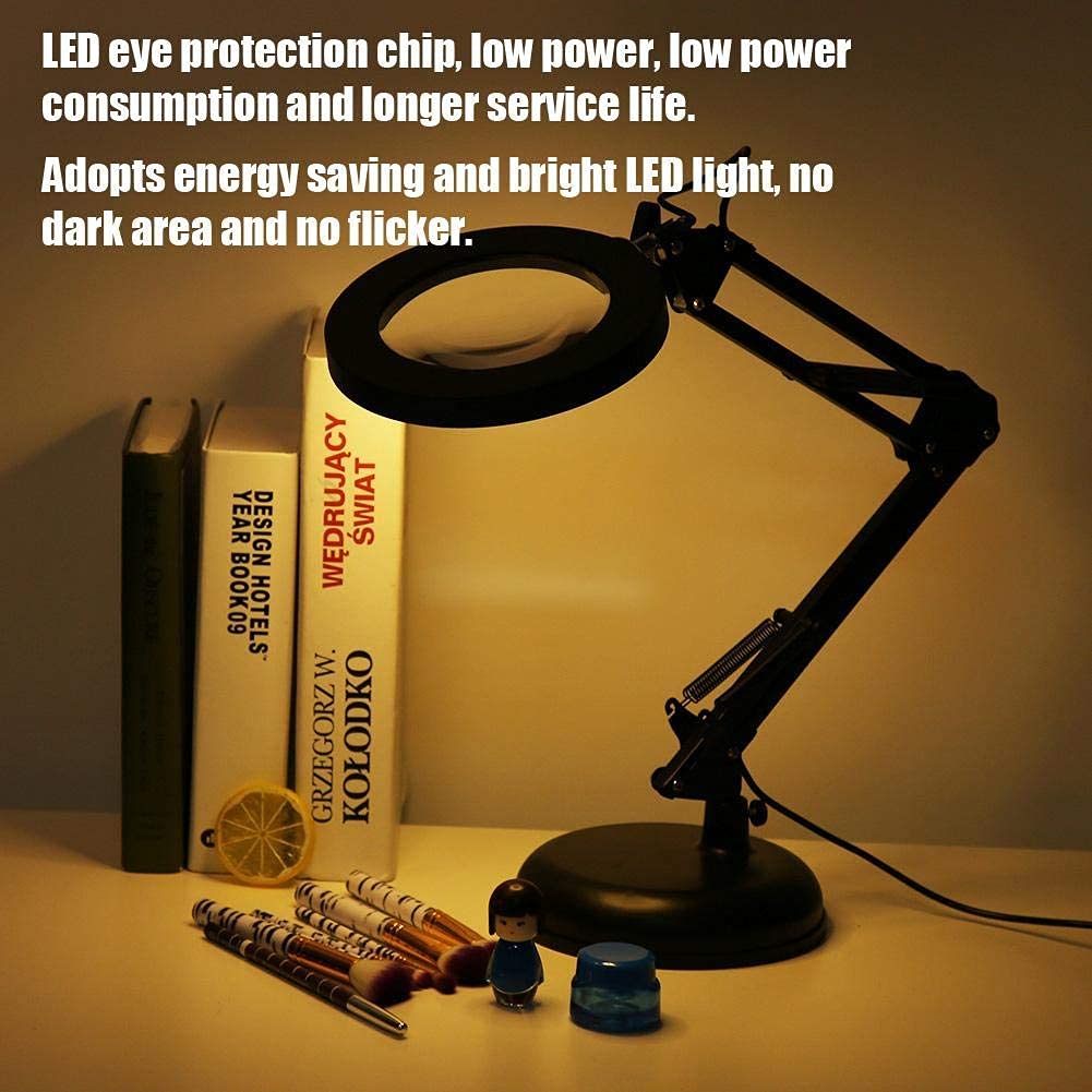 Lupa con luz 5X, lupa con iluminación, lupa de lectura, lámpara de lectura, lámpara de lectura, cristal de aumento, lupa de joyería, lámpara cosmética con soporte