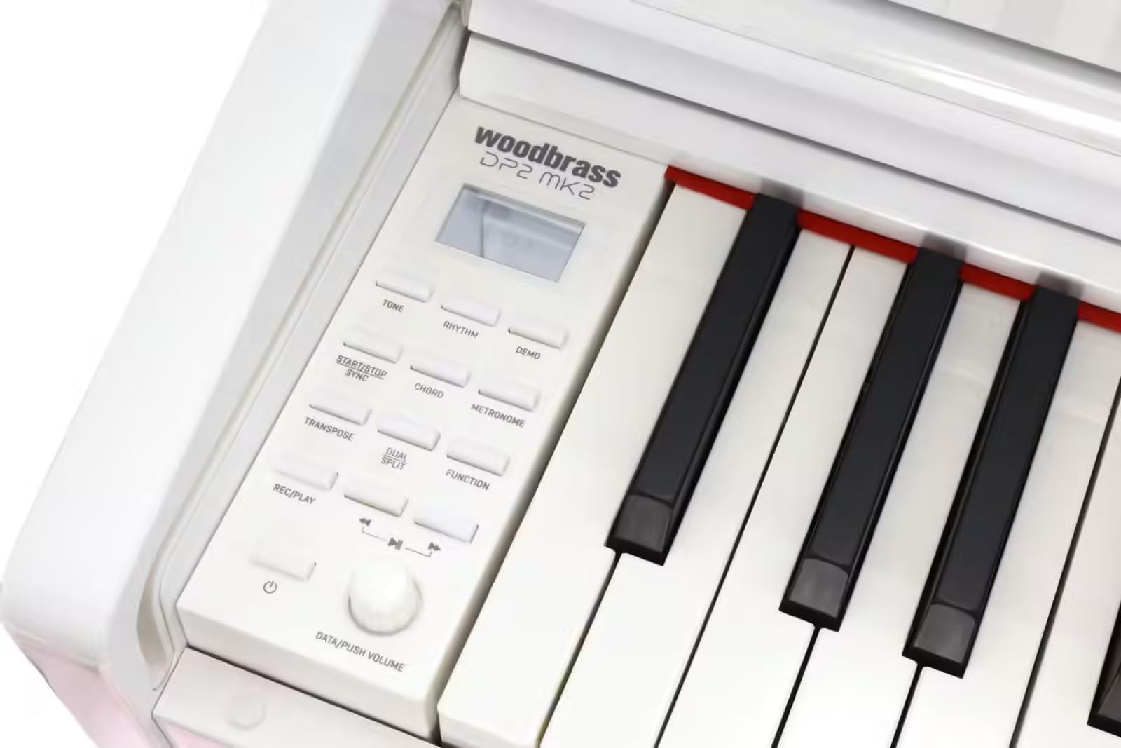 Woodbrass DP2 MK2 Piano Numérique Meuble Blanc Brillant 88 Notes Toucher Lourd PHK – Clavier Hammer Action, Bluetooth, USB MIDI/Audio, 192 Voix, 29 Sonorités, 3 Pédales, Double Sortie Casque, Finition