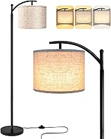 ROTTOGOON Industrial Floor Lamp with Adjustable Head, 9W LED Bulb & Beige Lampshade - Tall Standing Reading Lamp for Living Room, Bedroom, Office - Black