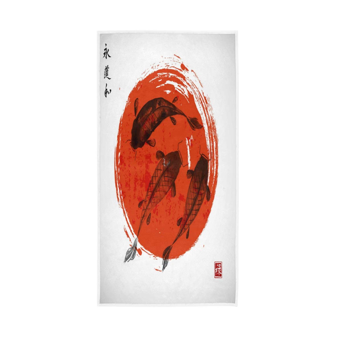 HUYGD Hand Towels Cotton Chinese Koi Art Painting Soft Towel Multipurpose Bathroom Beach Towel for Home Kitchen Swim Spa Gym, 30x15 inch