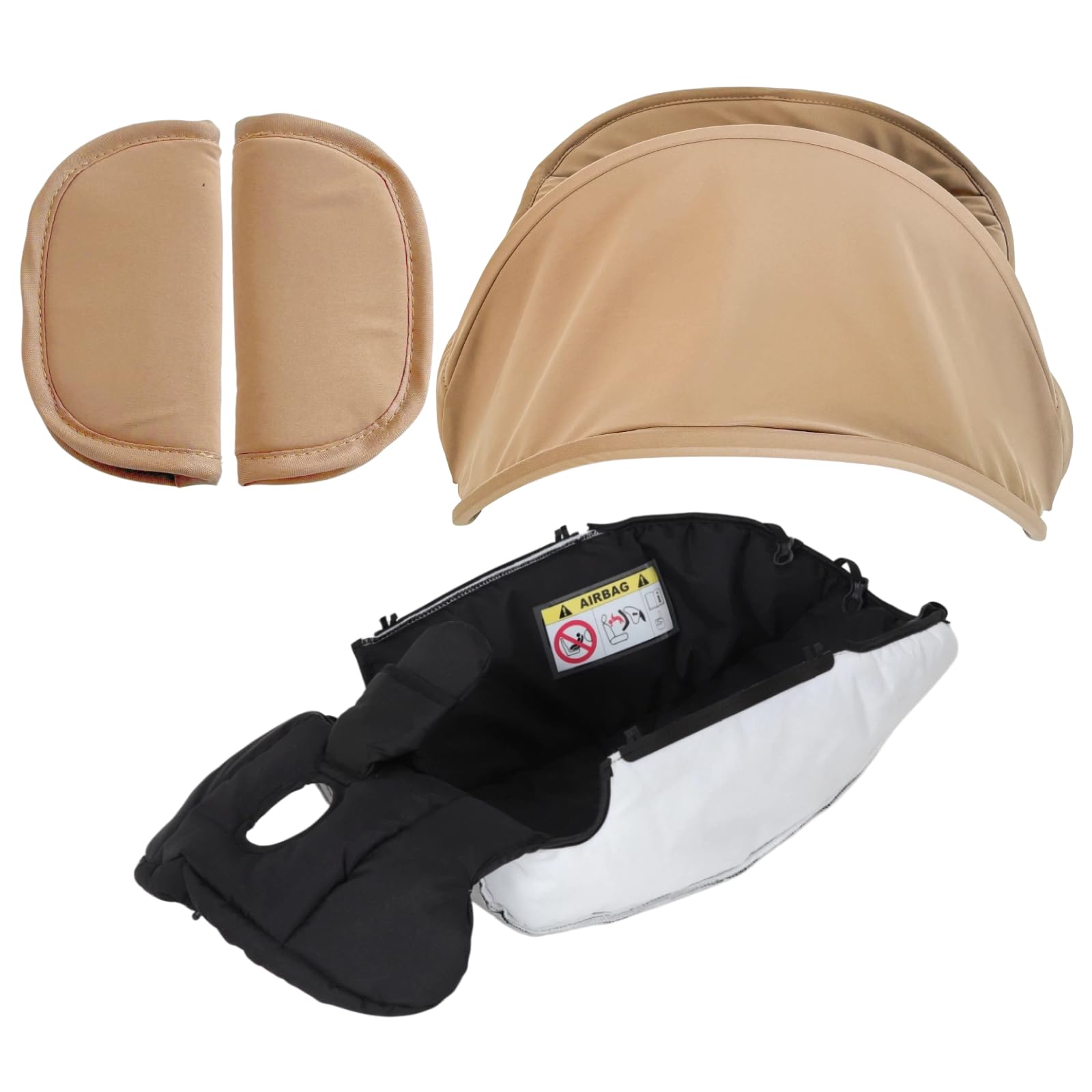 3-Piece Replacement Set Compatible with Doona+ Stroller and Car Seat, Black Seat Cushion, High-Shade Stretch Canopy Cover and 2 Shoulder Pads (Khaki)