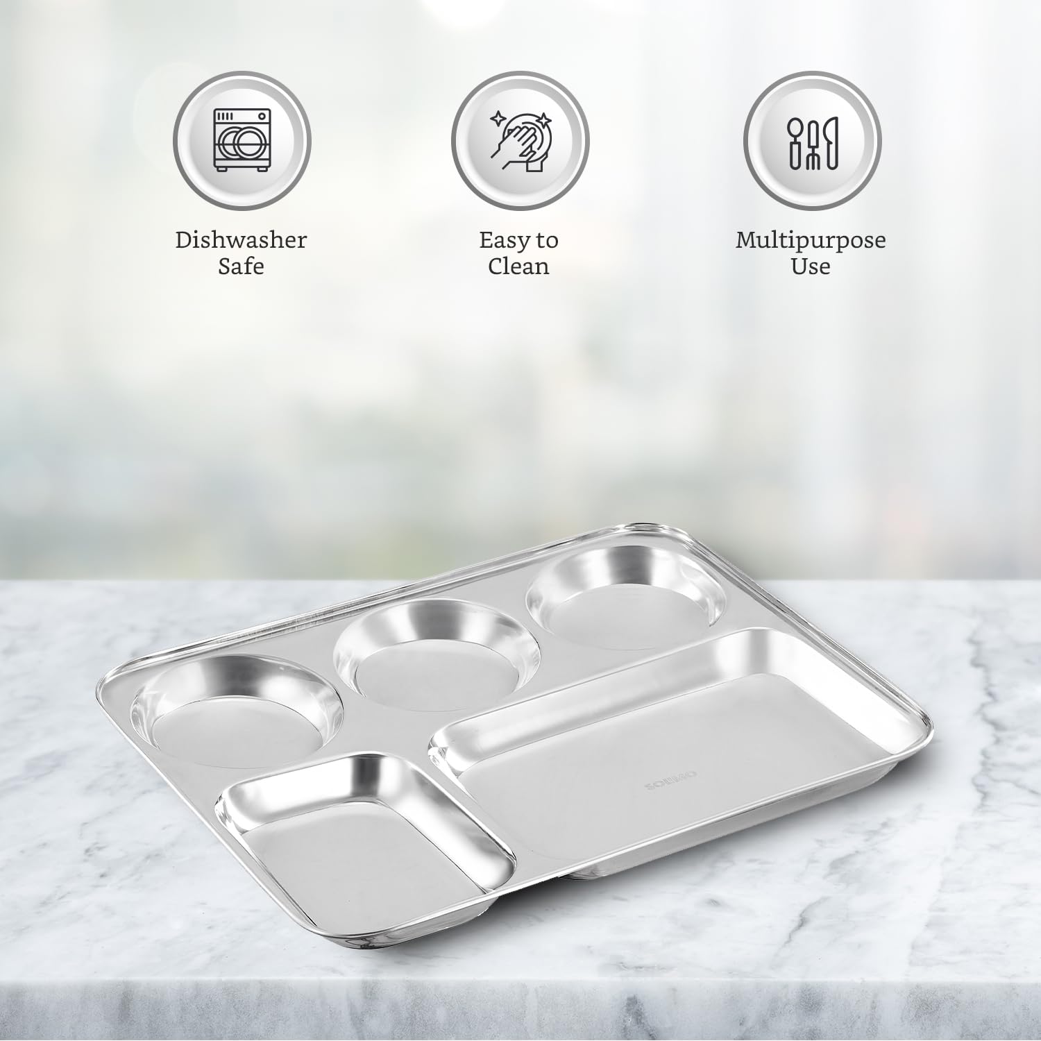 Amazon Brand - Solimo Tray with Compartments | Stackable | Use Indoors or Outdoors | Stainless Steel | Set of 6 offers donot miss 2 Amazon Brand - Solimo Tray with Compartments | Stackable | Use Indoors or Outdoors | Stainless Steel | Set of 6 offers donot miss