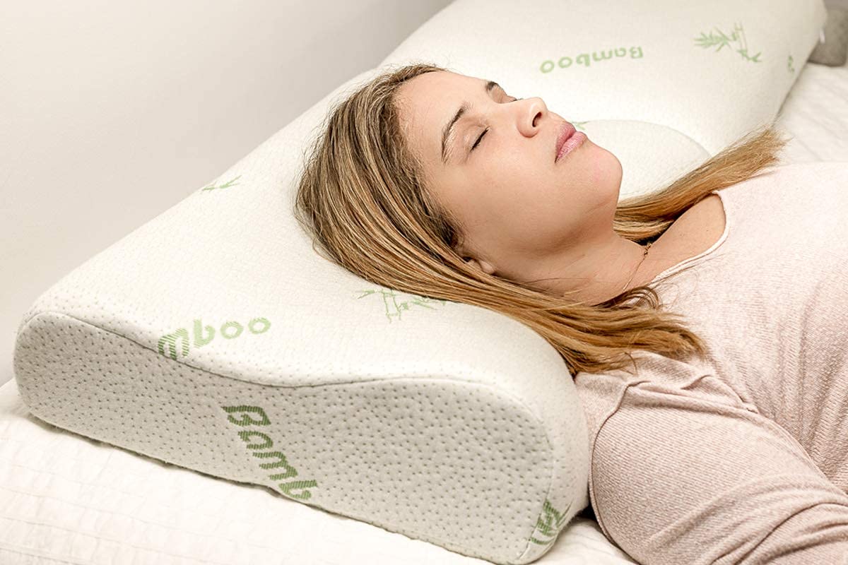 Cuscino cervicale viscoelastico a doppia altezza, ergonomico, riduce i dolori al collo e alla schiena, ideale per dormire sul lato e sulla bocca in alto, rivestimento lavabile in fibre di