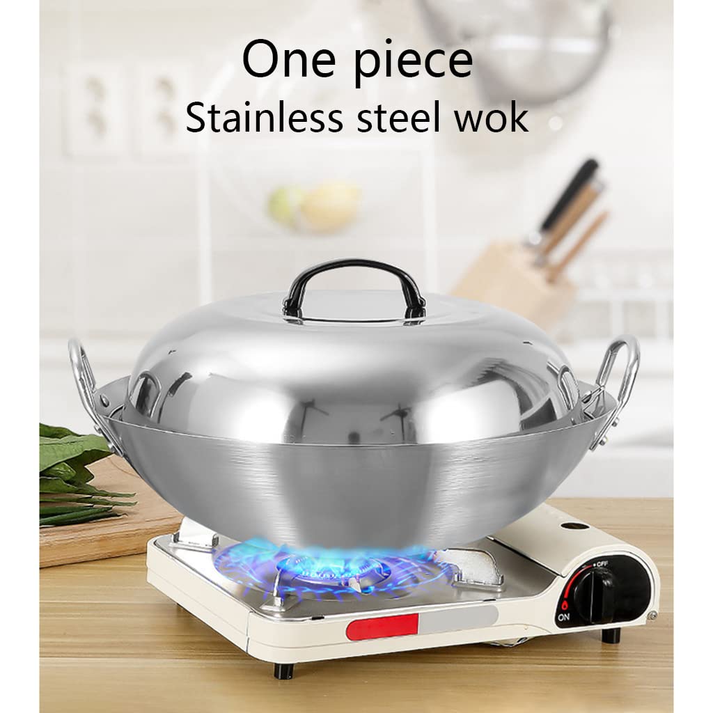 Duża pojemność, pogrubiony, podwójny wok ze stali nierdzewnej, niemagnetyczny, 26 cm-70 cm, nowoczesny, prosty, niepowlekany, szybko przewodzący ciepło, rysujący wok do kuchenek gazowych (sz