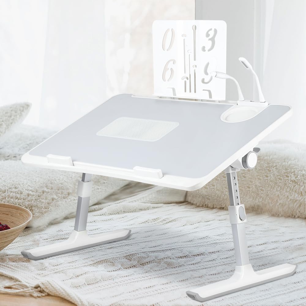 Huole - Mesa de cama, con 5 ángulos ajustables, para sofá, estudio, lectura y escritura, para ordenadores portátiles de hasta 17 pulgadas, Lapdesk plegable, -60 x 40 x 26 – 39 cm, color gris
