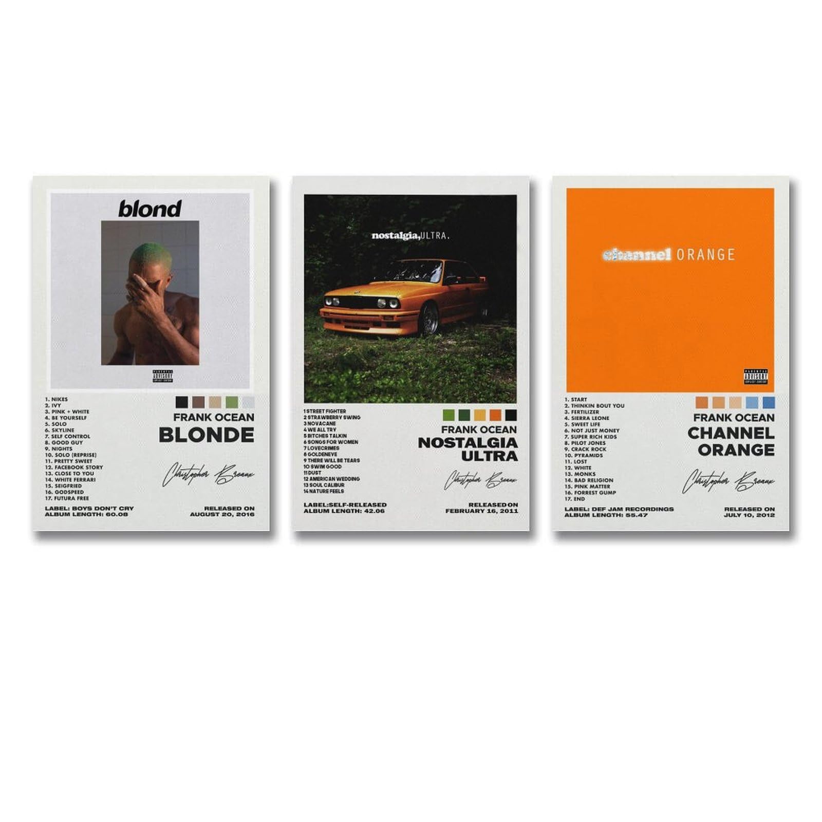 Frank Ocean Music Album Cover Canvas Posters Set of 3 Room Decor Wall Art 08x12inch-3pcs