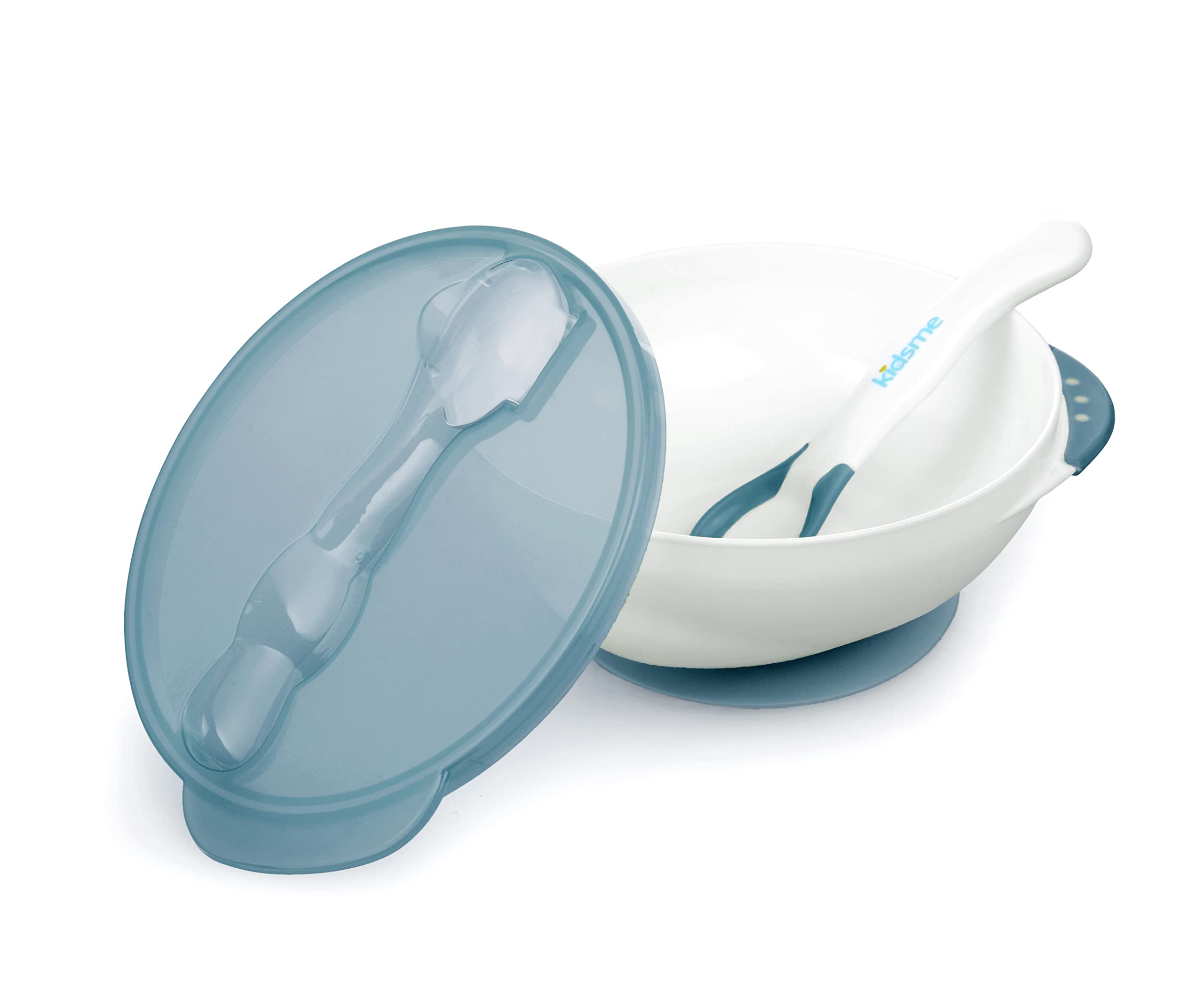Kidsme Suction Bowl with Ideal Temperature Feeding Spoon Set - for baby boy, from 9 months and above - Azure