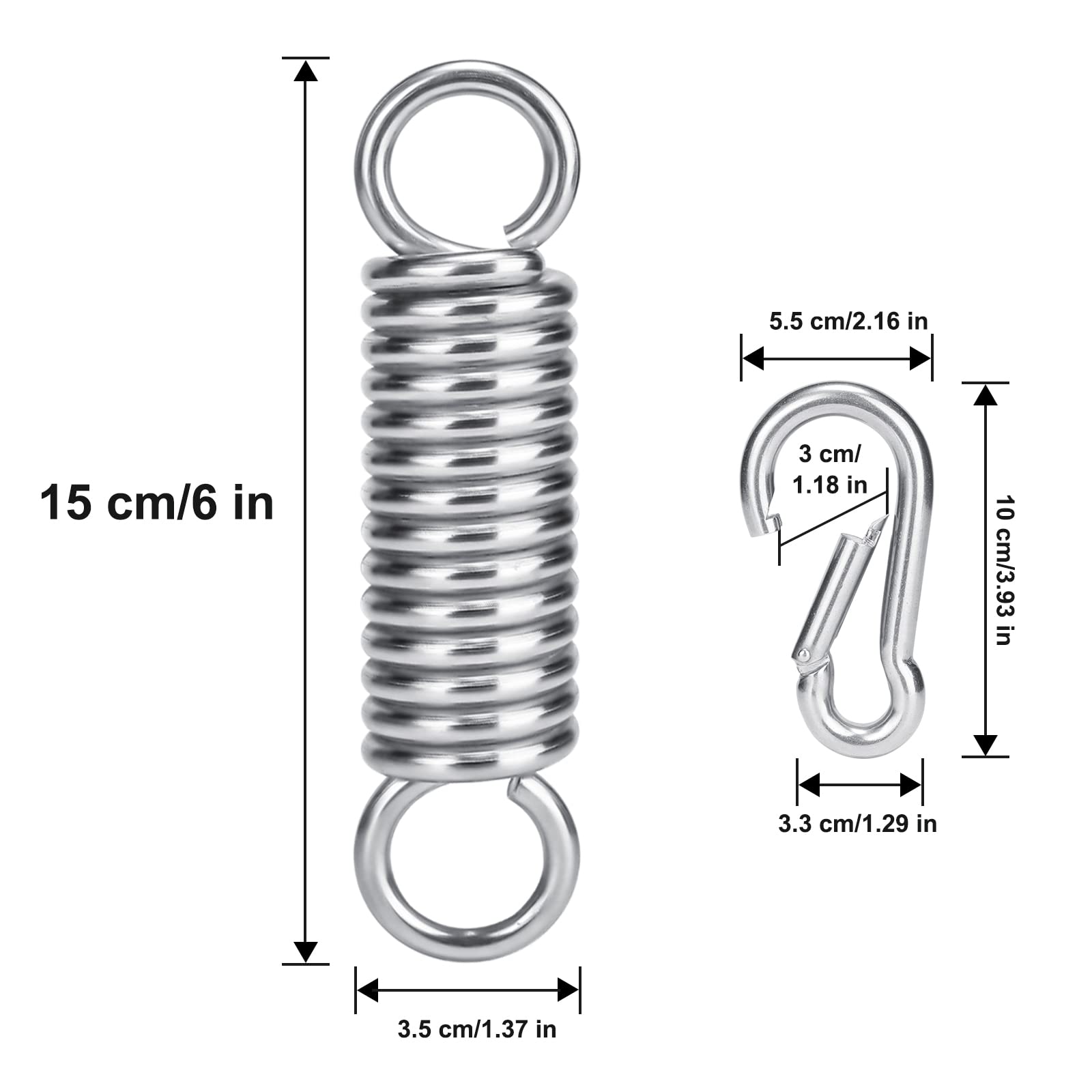 HOMPER Schwingfeder für Hängesessel, Tragfähigkeit bis 300kg, 2X M10 Karabiner und 1x Aufhängefeder, Hängesessel Aufhängung Edelstahl 304 für Hängestuhl, Boxsack Halterung, Hammock, Yoga