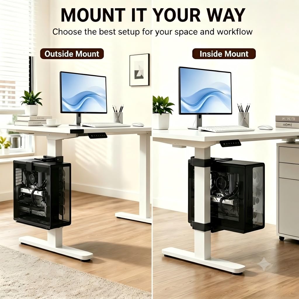 Mihawk Soporte para PC bajo Escritorio, Ajustable sin Taladrar, Compatible con patas de mesas eléctricas de 80x50 mm, 18 kg (40 lb), Negro